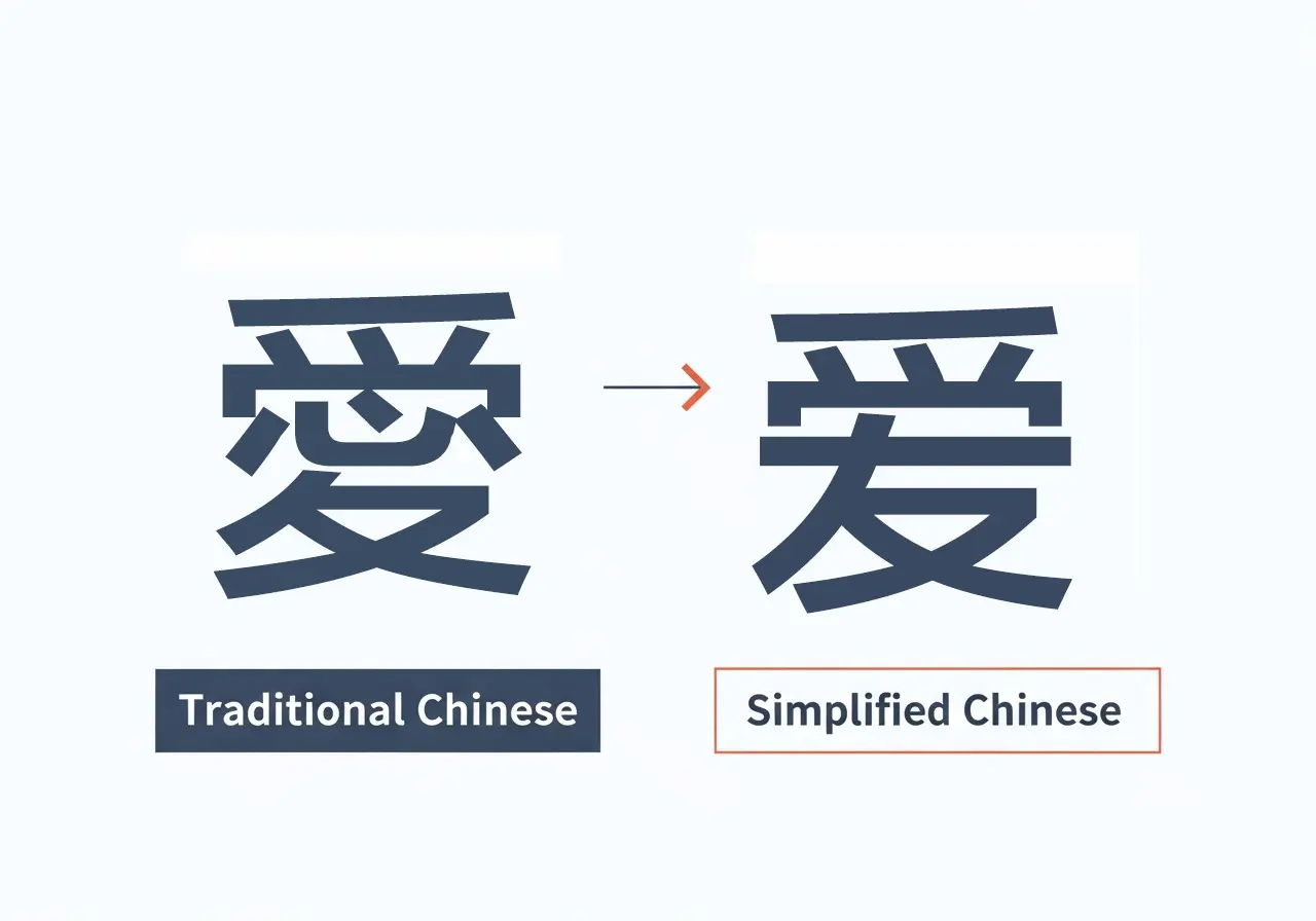 Traditional and Simplified Chinese characters comparison
