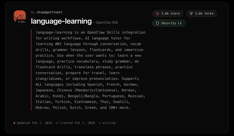 language learning openclaw skill