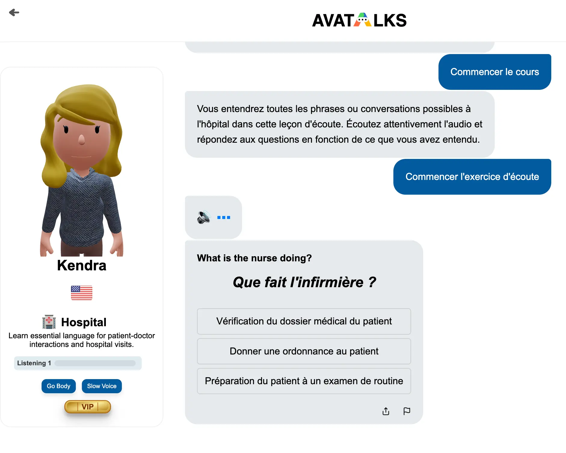 Avatalks' interactive listening practice