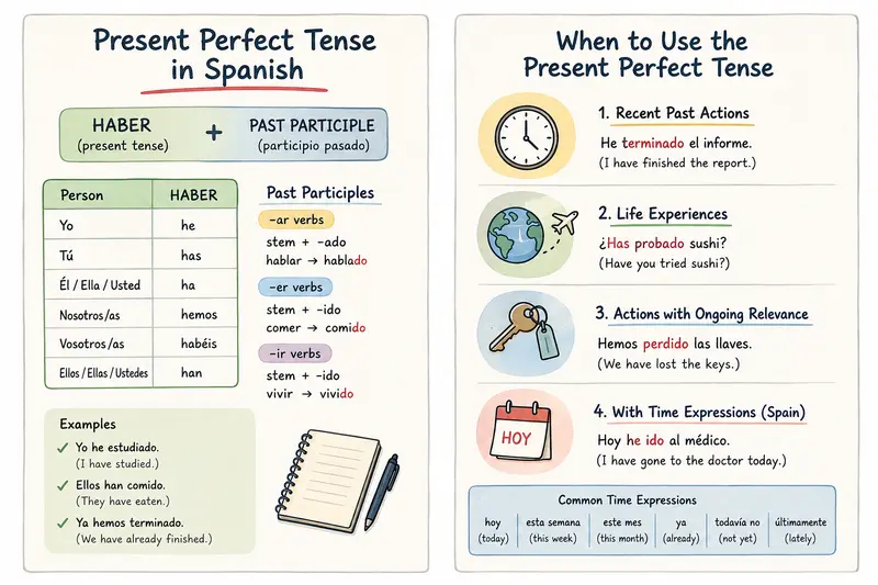 Spanish present perfect tense conjugation and examples