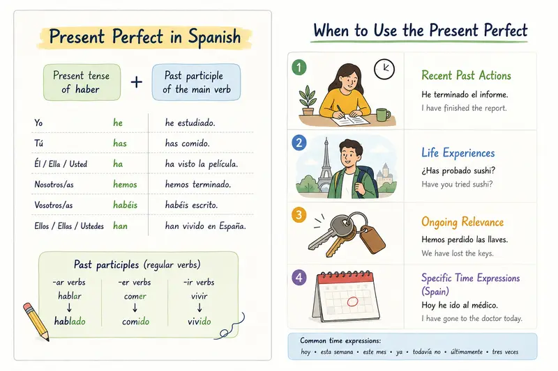 Spanish present perfect tense conjugation and examples