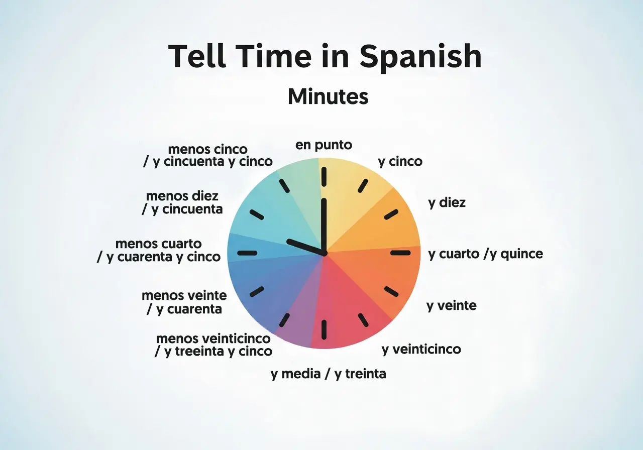 How to tell time in Spanish for minutes